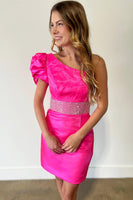 Load image into Gallery viewer, Sparkly Fuchsia One Shoulder Bodycon Homecoming Dress with Beading