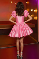 Load image into Gallery viewer, Pink Corset A Line Satin Short Homecoming Dress