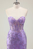 Load image into Gallery viewer, Sparkly Purple Corset Strapless Prom Dress with Appliques