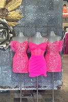 Load image into Gallery viewer, Sparkly Red Spaghetti Straps Corset Homecoming Dress with Sequins