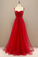 Load image into Gallery viewer, Beautiful Red A Line Tulle Sweetheart Prom Dress with Beading