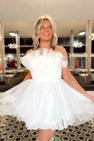 Load image into Gallery viewer, Blue A-Line Strapless Tulle Homecoming Dress with Ruffles