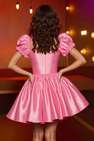 Load image into Gallery viewer, Pink Corset A Line Satin Short Homecoming Dress
