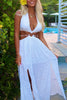Load image into Gallery viewer, White Boho Halter Sheath Cut Out Long Engagement Dress with Slit