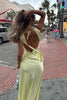 Load image into Gallery viewer, Yellow A Line Thick Straps Satin Maxi Wedding Guest Dress