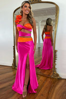 Load image into Gallery viewer, Fuchsia Satin One Shoulder Sheath Long Prom Dress with Slit