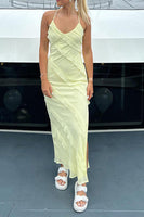 Load image into Gallery viewer, Yellow Sheath Halter Ruched Long Prom Dress with Ruffles