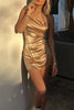 Load image into Gallery viewer, Champagne Bodycon Satin Spaghetti Straps Mini Dress