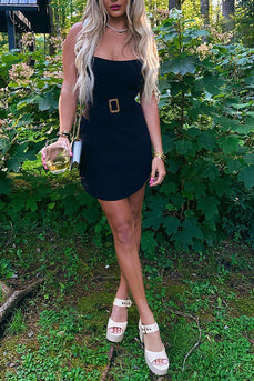 Black Strapless Tight Mini Dress with Belt