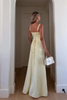 Load image into Gallery viewer, Yellow Satin Sheath Spaghetti Straps Maxi Corset Wedding Guest Dress