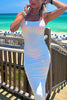 Load image into Gallery viewer, Simple White Spaghetti Straps Boho Sheath Ruched Long Engagement Dress