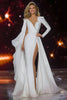 Load image into Gallery viewer, Sparkly White Mermaid Ruched Long Sleeves Pageant Dress with Slit