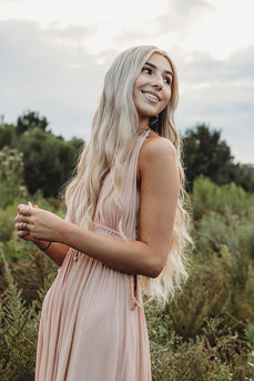 Light Pink Sheath Halter Maxi Wedding Guest Dress with Slit