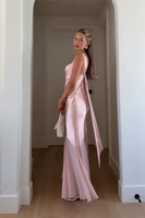 Load image into Gallery viewer, Pink Satin Mermaid Square Neck Backless Maxi Formal Dress