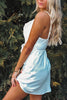 Load image into Gallery viewer, Simple White Bodycon Cowl Neck Satin Mini Dress with Sash