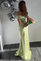 Load image into Gallery viewer, Green Off the Shoulder Sheath Ruched Long Formal Dress