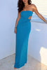 Load image into Gallery viewer, Sky Blue Satin Sheath Cut Out Strapless Long Prom Dress
