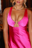 Load image into Gallery viewer, Fuchsia Sheath Satin Cut Out Thick Straps Maxi Dress