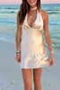Load image into Gallery viewer, Champagne Satin Bodycon Halter Mini Dress
