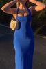 Load image into Gallery viewer, Royal Blue Satin Sheath Square Neck Long Wedding Guest Dress with Slit