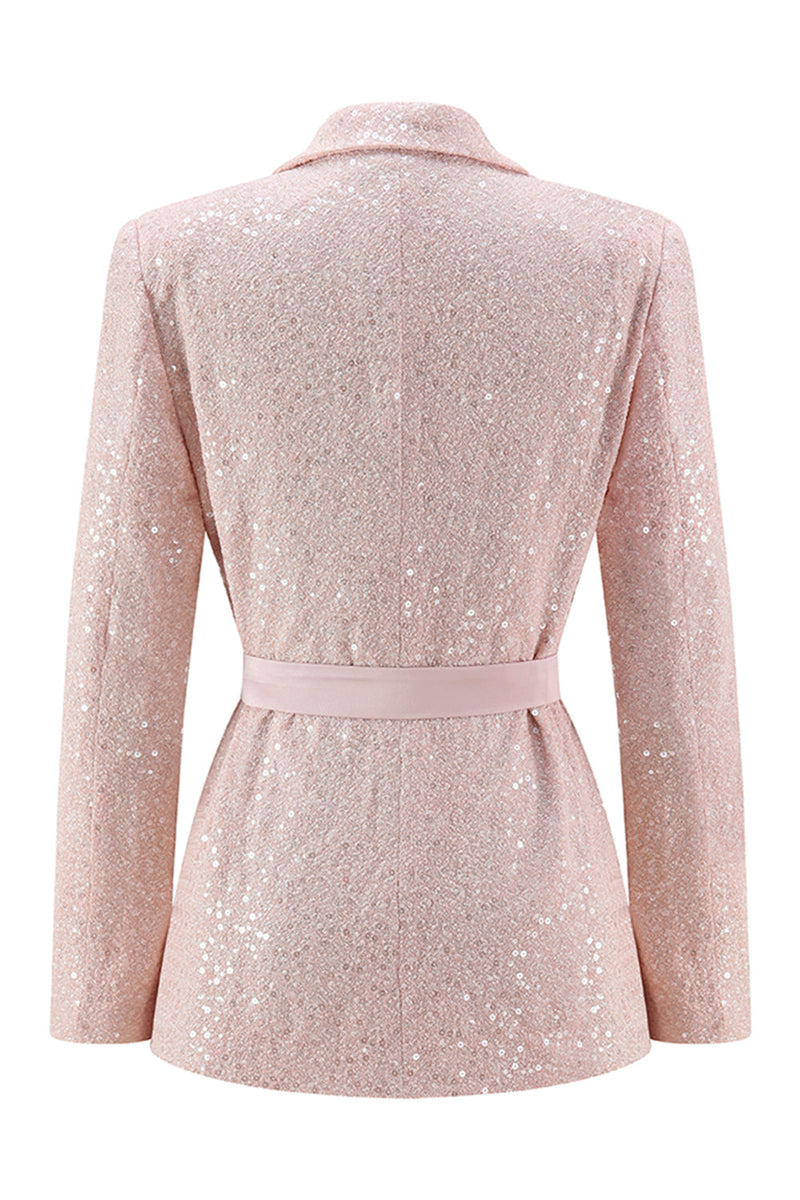 Load image into Gallery viewer, Sparkly Pink 2 Piece Sequin Pencil Midi Prom Suits with Sash