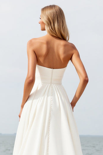 Ivory Sweetheart Sweep Train Boho Wedding Dress with Slit