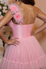 Load image into Gallery viewer, Floral Pink A Line One Shoulder Short Tulle Homecoming Dress