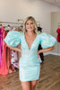 Load image into Gallery viewer, Sparkly Red Bodycon Beaded Homecoming Dress with Puff Sleeves