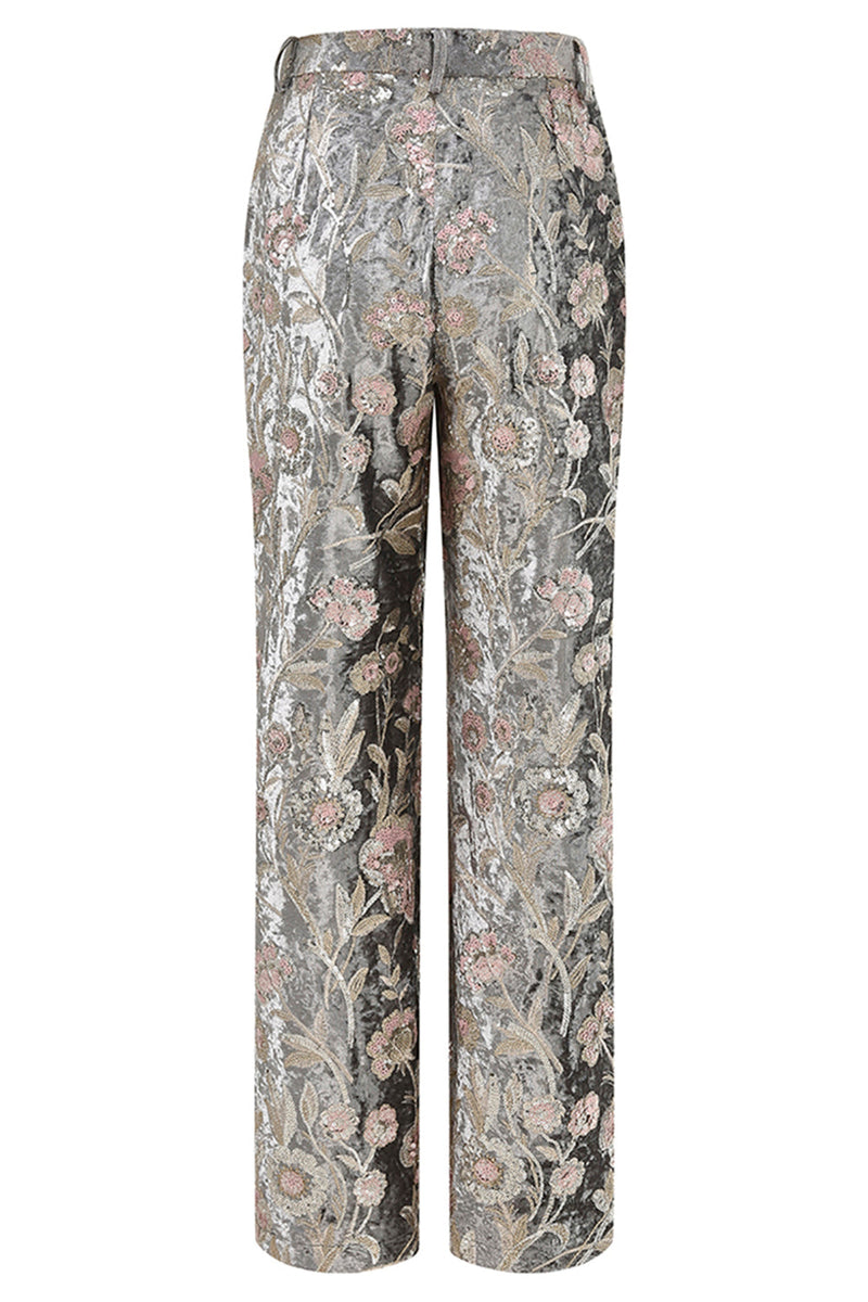 Load image into Gallery viewer, Sparkly Floral Grey Peak Lapel 2 Piece Women Prom Suits with Sequins