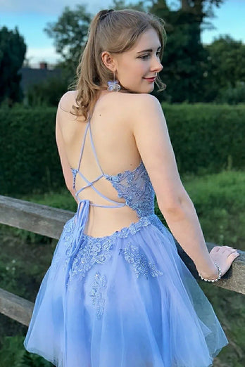 Blush A Line Spaghetti Straps Short Homecoming Dress with Criss Cross Back