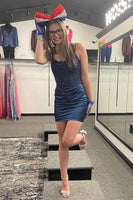 Load image into Gallery viewer, Glitter Dark Green Spaghetti Straps Corset Homecoming Dress with Lace