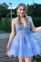 Load image into Gallery viewer, Blush A Line Spaghetti Straps Short Homecoming Dress with Criss Cross Back