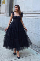 Load image into Gallery viewer, Black A-Line Sweetheart Tulle Sweetheart Prom Dress