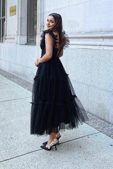 Black A-Line Sweetheart Tulle Sweetheart Prom Dress