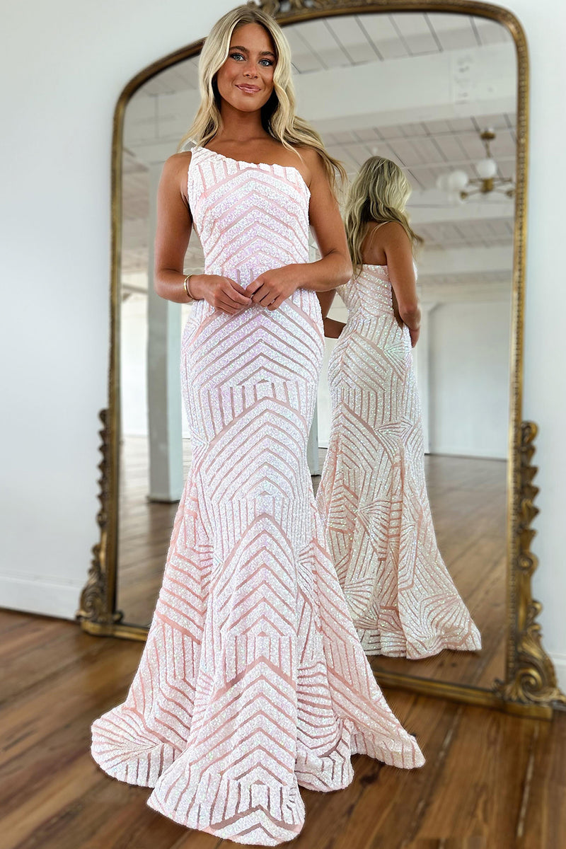 Load image into Gallery viewer, Dark Red One Shoulder Sequined Mermaid Prom Dress
