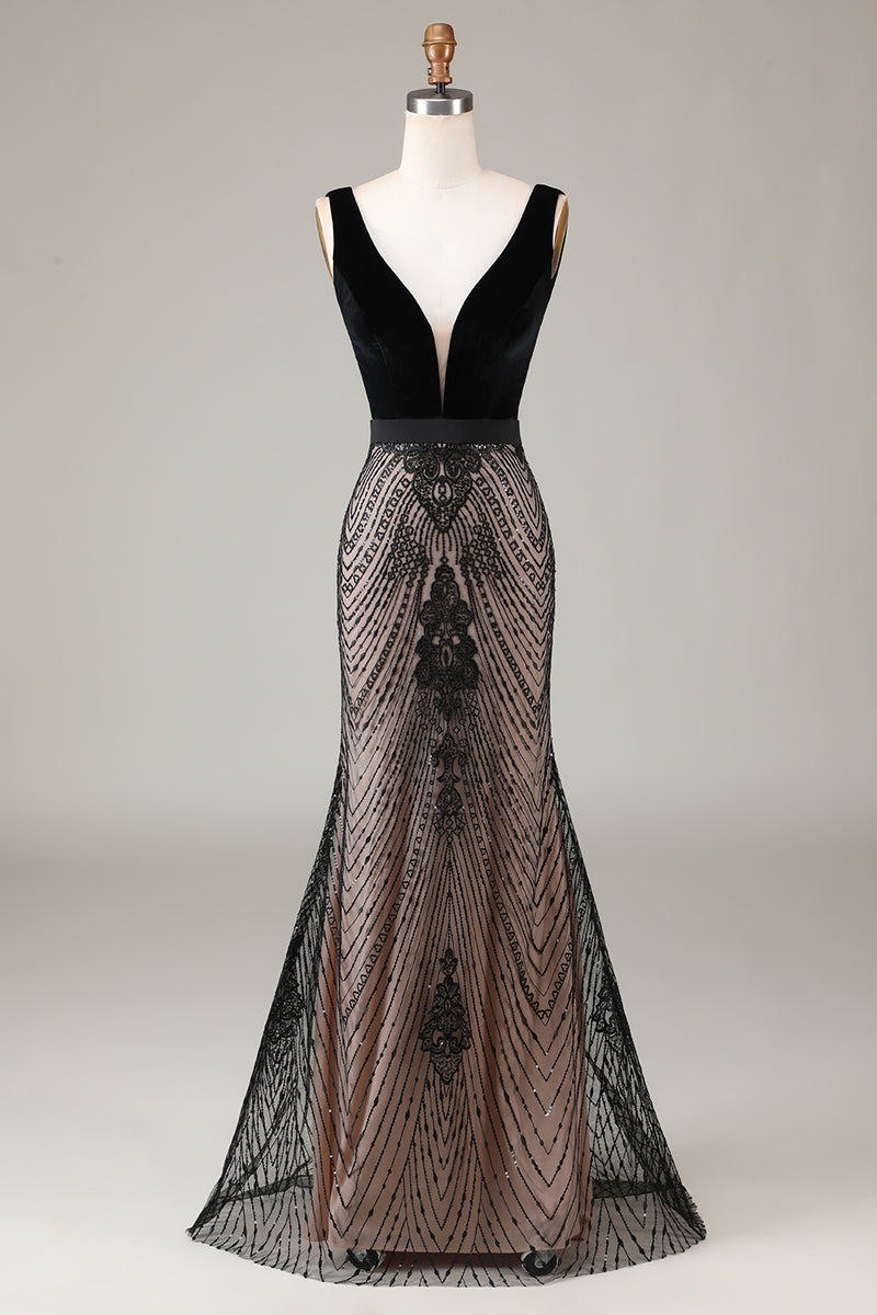 Load image into Gallery viewer, Black Mermaid Long Prom Dress With Appliques