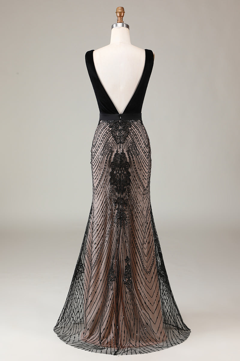 Load image into Gallery viewer, Sparkly Black Mermaid Long Prom Dress With Appliques