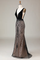Load image into Gallery viewer, Sparkly Black Mermaid Long Prom Dress With Appliques