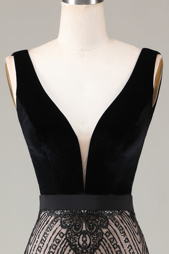 Sparkly Black Mermaid Long Prom Dress With Appliques