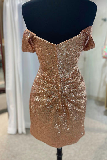 Fuchsia Off the Shoulder Tight Homecoming Dress with Sequins