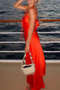 Load image into Gallery viewer, Red Satin Sheath Spaghetti Straps Long Wedding Guest Dress