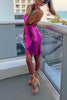 Load image into Gallery viewer, Sparkly Fuchsia Strapless Tight Mini Dress with Slit