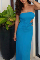 Load image into Gallery viewer, Sky Blue Satin Sheath Cut Out Strapless Long Prom Dress