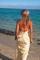 Load image into Gallery viewer, Yellow Sheath Spaghetti Straps Long Wedding Guest Dress with Ruffles