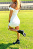 Load image into Gallery viewer, White Bodycon Off the Shoulder Ruched Mini Dress
