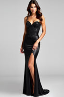 Load image into Gallery viewer, Black Mermaid Sequins Crossed Straps Back Long Formal Dress