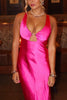 Load image into Gallery viewer, Fuchsia Sheath Satin Cut Out Thick Straps Maxi Dress
