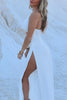 Load image into Gallery viewer, White Sheath Cut Out Halter Ruched Long Prom Dress with Slit