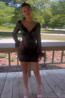 Load image into Gallery viewer, Sparkly Fuchsia Sequined Long Sleeves Homecoming Dress with Feathers