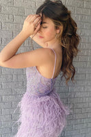 Load image into Gallery viewer, Red V-Neck Sequined Bodycon Homecoming Dress with Feathers